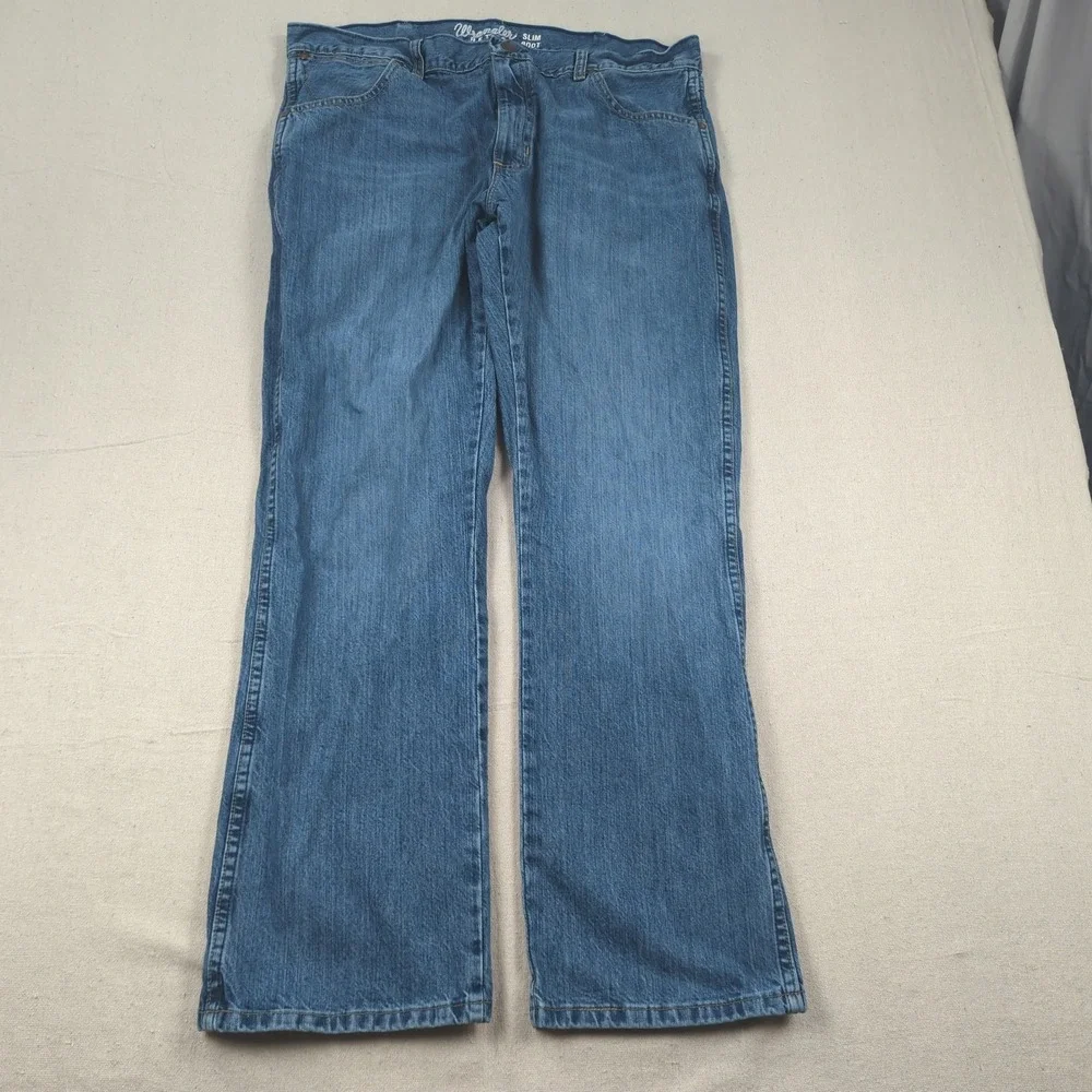 Wrangler Jeans Mens 38x32‎ Blue Retro Slim Boot Cut Western Cowboy Stretch